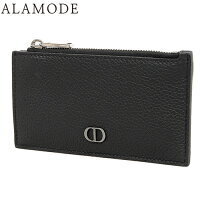 Christian Dior Zip Card Holder Coin Wallet Cd Grained Calfskin Black